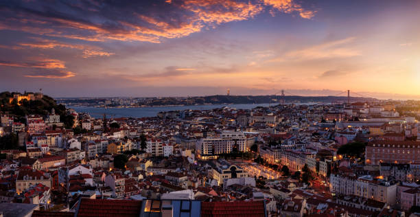 Lisbon city skyline at dusk